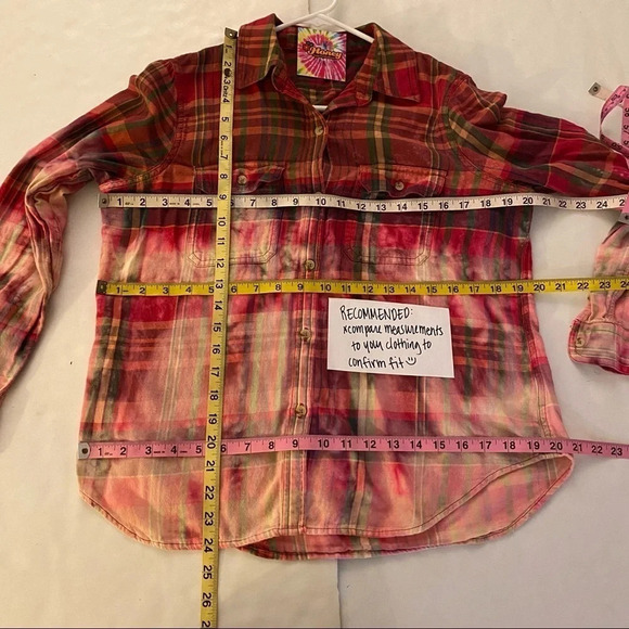 Upcycled Flannel Shirt Womens Size Medium Custom Bleached Plaid Boho Button Down - Picture 7 of 10